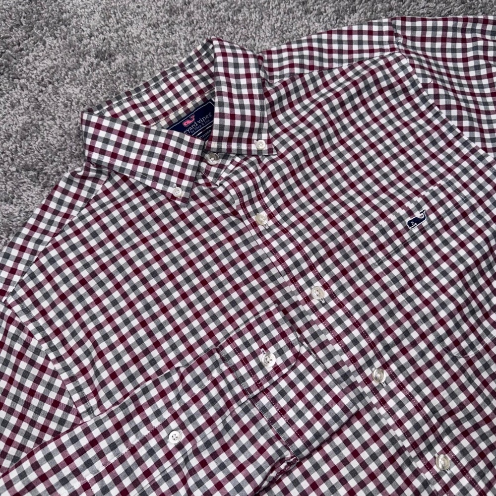 Vineyard Vines Slim Fit Tucker Shirt Men Gingham Check Red Gray Medium Excellent